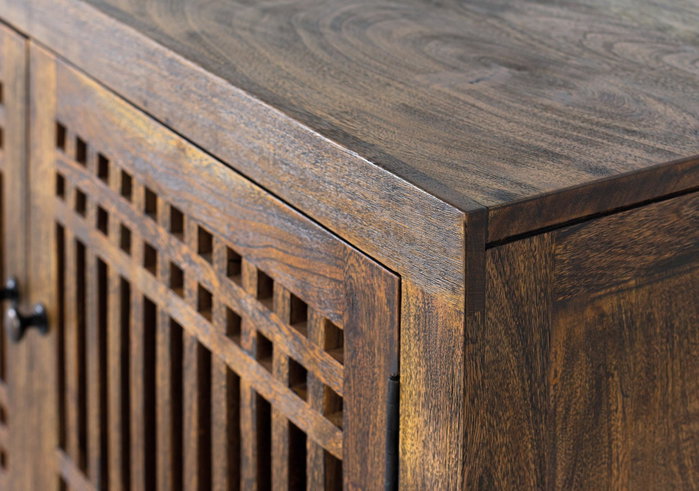 GINER Y COLOMER Mueble TV de madera de acacia y metal con 4 puertas